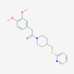 2-(3,4-dimethoxyphenyl)-1-{4-[(pyridin-2-ylsulfanyl)methyl]piperidin-1-yl}ethan-1-one - 1421475-78-6