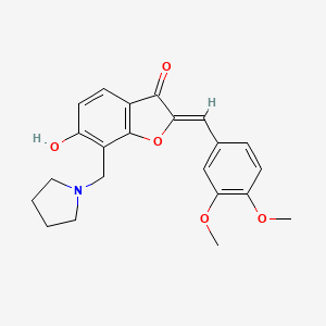 (Z)-2-(3,4-dimethoxybenzylidene)-6-hydroxy-7-(pyrrolidin-1-ylmethyl)benzofuran-3(2H)-one - 887214-32-6