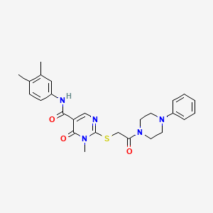 N-(3,4-dimethylphenyl)-1-methyl-6-oxo-2-{[2-oxo-2-(4-phenylpiperazin-1-yl)ethyl]sulfanyl}-1,6-dihydropyrimidine-5-carboxamide - 878064-91-6