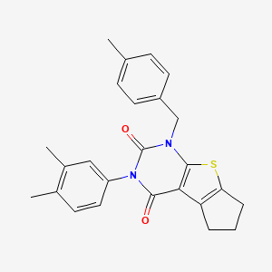 11-(3,4-dimethylphenyl)-9-[(4-methylphenyl)methyl]-7-thia-9,11-diazatricyclo[6.4.0.0^{2,6}]dodeca-1(8),2(6)-diene-10,12-dione - 687581-36-8