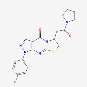 6-(4-fluorophenyl)-12-[2-oxo-2-(pyrrolidin-1-yl)ethyl]-10-thia-1,5,6,8-tetraazatricyclo[7.3.0.0^{3,7}]dodeca-3(7),4,8-trien-2-one - 941935-02-0