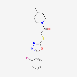 2-{[5-(2-fluorophenyl)-1,3,4-oxadiazol-2-yl]sulfanyl}-1-(4-methylpiperidin-1-yl)ethan-1-one - 459846-85-6