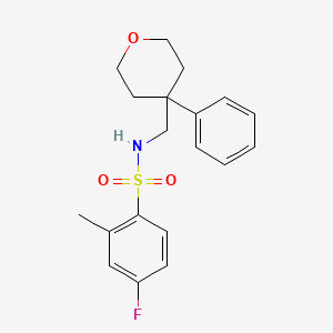4-fluoro-2-methyl-N-[(4-phenyloxan-4-yl)methyl]benzene-1-sulfonamide - 1091173-96-4