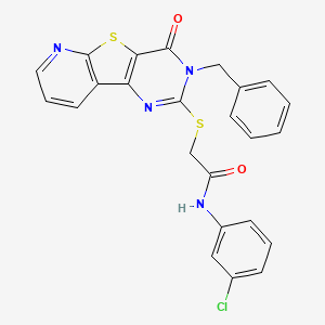 2-({5-benzyl-6-oxo-8-thia-3,5,10-triazatricyclo[7.4.0.0^{2,7}]trideca-1(9),2(7),3,10,12-pentaen-4-yl}sulfanyl)-N-(3-chlorophenyl)acetamide - 1040664-20-7