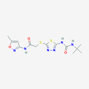 2-({5-[(tert-butylcarbamoyl)amino]-1,3,4-thiadiazol-2-yl}sulfanyl)-N-(5-methyl-1,2-oxazol-3-yl)acetamide - 886941-37-3