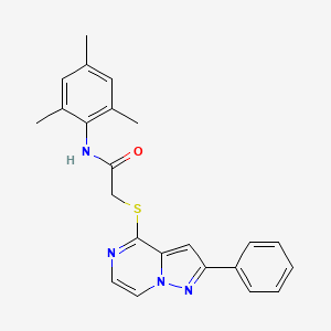 2-({2-phenylpyrazolo[1,5-a]pyrazin-4-yl}sulfanyl)-N-(2,4,6-trimethylphenyl)acetamide - 1021216-56-7