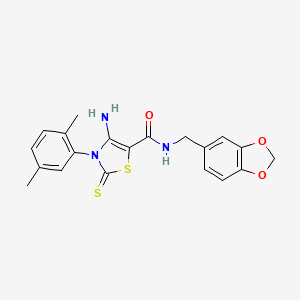 4-amino-N-[(2H-1,3-benzodioxol-5-yl)methyl]-3-(2,5-dimethylphenyl)-2-sulfanylidene-2,3-dihydro-1,3-thiazole-5-carboxamide - 1021264-17-4