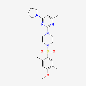 2-[4-(4-methoxy-2,5-dimethylbenzenesulfonyl)piperazin-1-yl]-4-methyl-6-(pyrrolidin-1-yl)pyrimidine - 946365-53-3