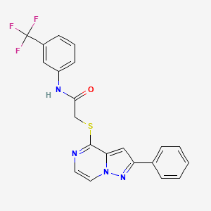 2-({2-phenylpyrazolo[1,5-a]pyrazin-4-yl}sulfanyl)-N-[3-(trifluoromethyl)phenyl]acetamide - 1021216-20-5