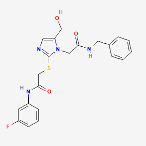 2-({1-[(benzylcarbamoyl)methyl]-5-(hydroxymethyl)-1H-imidazol-2-yl}sulfanyl)-N-(3-fluorophenyl)acetamide - 921503-63-1