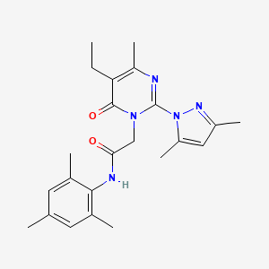 2-[2-(3,5-dimethyl-1H-pyrazol-1-yl)-5-ethyl-4-methyl-6-oxo-1,6-dihydropyrimidin-1-yl]-N-(2,4,6-trimethylphenyl)acetamide - 1019106-97-8