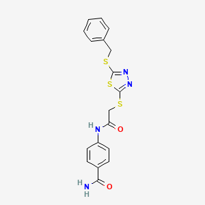 4-(2-((5-(Benzylthio)-1,3,4-thiadiazol-2-yl)thio)acetamido)benzamide - 477332-73-3