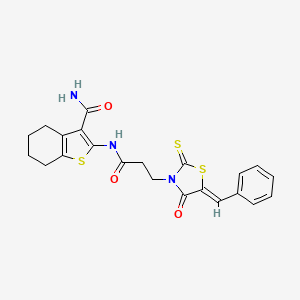 2-{3-[(5Z)-4-OXO-5-(PHENYLMETHYLIDENE)-2-SULFANYLIDENE-1,3-THIAZOLIDIN-3-YL]PROPANAMIDO}-4,5,6,7-TETRAHYDRO-1-BENZOTHIOPHENE-3-CARBOXAMIDE - 