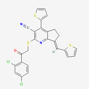 (7E)-2-{[2-(2,4-DICHLOROPHENYL)-2-OXOETHYL]SULFANYL}-4-(THIOPHEN-2-YL)-7-[(THIOPHEN-2-YL)METHYLIDENE]-5H,6H,7H-CYCLOPENTA[B]PYRIDINE-3-CARBONITRILE - 