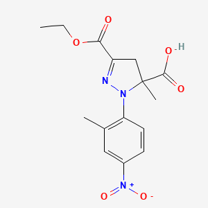 3-(Ethoxycarbonyl)-5-methyl-1-(2-methyl-4-nitrophenyl)-4,5-dihydro-1H-pyrazole-5-carboxylic acid - 