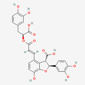 (2S,3S)-4-[(E)-3-[(1S)-1-carboxy-2-(3,4-dihydroxyphenyl)ethoxy]-3-oxoprop-1-enyl]-2-(3,4-dihydroxyphenyl)-7-hydroxy-2,3-dihydro-1-benzofuran-3-carboxylic acid - 