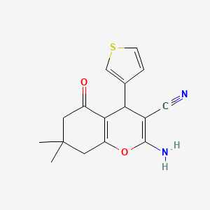2-amino-7,7-dimethyl-5-oxo-4-(thiophen-3-yl)-5,6,7,8-tetrahydro-4H-chromene-3-carbonitrile - 