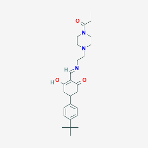 5-(4-Tert-butylphenyl)-2-({[2-(4-propanoylpiperazin-1-yl)ethyl]amino}methylidene)cyclohexane-1,3-dione - 