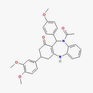 1-[3-(3,4-dimethoxyphenyl)-1-hydroxy-11-(4-methoxyphenyl)-2,3,4,11-tetrahydro-10H-dibenzo[b,e][1,4]diazepin-10-yl]ethanone - 