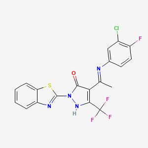 2-(1,3-benzothiazol-2-yl)-4-[(1E)-N-(3-chloro-4-fluorophenyl)ethanimidoyl]-5-(trifluoromethyl)-1,2-dihydro-3H-pyrazol-3-one - 