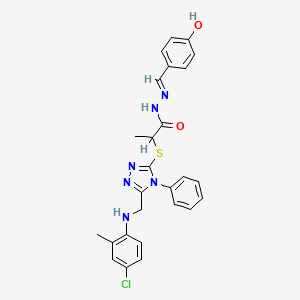 2-({5-[(4-chloro-2-methylanilino)methyl]-4-phenyl-4H-1,2,4-triazol-3-yl}sulfanyl)-N'-(4-hydroxybenzylidene)propanohydrazide - 