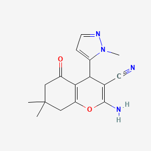 2-amino-7,7-dimethyl-4-(1-methyl-1H-pyrazol-5-yl)-5-oxo-5,6,7,8-tetrahydro-4H-chromene-3-carbonitrile - 