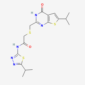 2-({[4-hydroxy-6-(propan-2-yl)thieno[2,3-d]pyrimidin-2-yl]methyl}sulfanyl)-N-[(2E)-5-(propan-2-yl)-1,3,4-thiadiazol-2(3H)-ylidene]acetamide - 