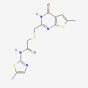 2-{[(4-hydroxy-6-methylthieno[2,3-d]pyrimidin-2-yl)methyl]sulfanyl}-N-(5-methyl-1,3-thiazol-2-yl)acetamide - 