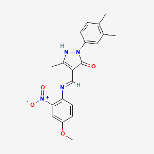 (4E)-2-(3,4-dimethylphenyl)-4-{[(4-methoxy-2-nitrophenyl)amino]methylidene}-5-methyl-2,4-dihydro-3H-pyrazol-3-one - 