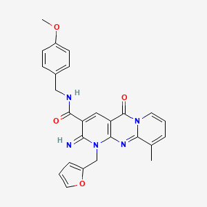 7-(furan-2-ylmethyl)-6-imino-N-[(4-methoxyphenyl)methyl]-11-methyl-2-oxo-1,7,9-triazatricyclo[8.4.0.03,8]tetradeca-3(8),4,9,11,13-pentaene-5-carboxamide - 