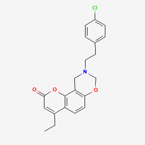 9-[2-(4-chlorophenyl)ethyl]-4-ethyl-9,10-dihydro-2H,8H-chromeno[8,7-e][1,3]oxazin-2-one - 