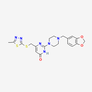 2-[4-(1,3-benzodioxol-5-ylmethyl)piperazin-1-yl]-6-{[(5-methyl-1,3,4-thiadiazol-2-yl)sulfanyl]methyl}pyrimidin-4(3H)-one - 