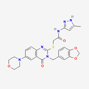 2-[3-(1,3-benzodioxol-5-ylmethyl)-6-morpholin-4-yl-4-oxoquinazolin-2-yl]sulfanyl-N-(5-methyl-1H-pyrazol-3-yl)acetamide - 