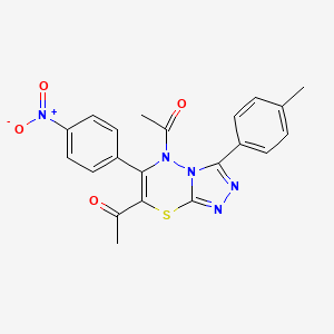 1,1'-(6-(4-nitrophenyl)-3-(p-tolyl)-5H-[1,2,4]triazolo[3,4-b][1,3,4]thiadiazine-5,7-diyl)diethanone - 