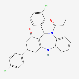 1-[11-(3-chlorophenyl)-3-(4-chlorophenyl)-1-hydroxy-2,3,4,11-tetrahydro-10H-dibenzo[b,e][1,4]diazepin-10-yl]propan-1-one - 