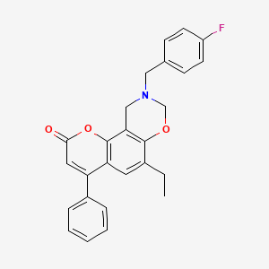 6-ethyl-9-(4-fluorobenzyl)-4-phenyl-9,10-dihydro-2H,8H-chromeno[8,7-e][1,3]oxazin-2-one - 