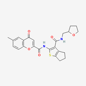 6-methyl-4-oxo-N-{3-[(tetrahydrofuran-2-ylmethyl)carbamoyl]-5,6-dihydro-4H-cyclopenta[b]thiophen-2-yl}-4H-chromene-2-carboxamide - 