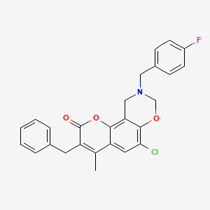 3-benzyl-6-chloro-9-(4-fluorobenzyl)-4-methyl-9,10-dihydro-2H,8H-chromeno[8,7-e][1,3]oxazin-2-one - 