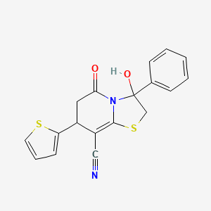 3-hydroxy-5-oxo-3-phenyl-7-(thiophen-2-yl)-2,3,6,7-tetrahydro-5H-[1,3]thiazolo[3,2-a]pyridine-8-carbonitrile - 