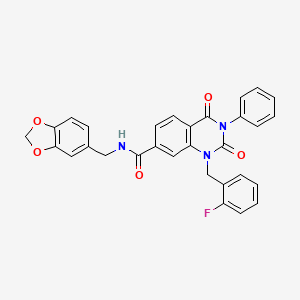 N-(1,3-benzodioxol-5-ylmethyl)-1-[(2-fluorophenyl)methyl]-2,4-dioxo-3-phenylquinazoline-7-carboxamide - 