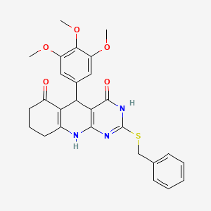 2-(benzylthio)-5-(3,4,5-trimethoxyphenyl)-5,8,9,10-tetrahydropyrimido[4,5-b]quinoline-4,6(3H,7H)-dione - 