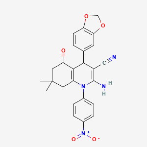 2-Amino-4-(benzo[d][1,3]dioxol-5-yl)-7,7-dimethyl-1-(4-nitrophenyl)-5-oxo-1,4,5,6,7,8-hexahydroquinoline-3-carbonitrile - 311315-51-2