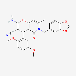2-amino-6-(1,3-benzodioxol-5-ylmethyl)-4-(2,5-dimethoxyphenyl)-7-methyl-5-oxo-5,6-dihydro-4H-pyrano[3,2-c]pyridine-3-carbonitrile - 