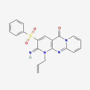 5-(benzenesulfonyl)-6-imino-7-prop-2-enyl-1,7,9-triazatricyclo[8.4.0.03,8]tetradeca-3(8),4,9,11,13-pentaen-2-one - 489464-54-2