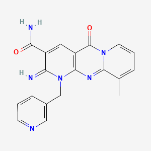 6-imino-11-methyl-2-oxo-7-(pyridin-3-ylmethyl)-1,7,9-triazatricyclo[8.4.0.03,8]tetradeca-3(8),4,9,11,13-pentaene-5-carboxamide - 618410-57-4