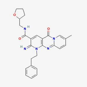6-imino-13-methyl-2-oxo-N-(oxolan-2-ylmethyl)-7-(2-phenylethyl)-1,7,9-triazatricyclo[8.4.0.03,8]tetradeca-3(8),4,9,11,13-pentaene-5-carboxamide - 