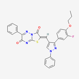 2-((3-(3-Fluoro-4-propoxyphenyl)-1-phenyl-1H-pyrazol-4-yl)methylene)-6-phenyl-2H-thiazolo[3,2-b][1,2,4]triazine-3,7-dione - 624723-94-0