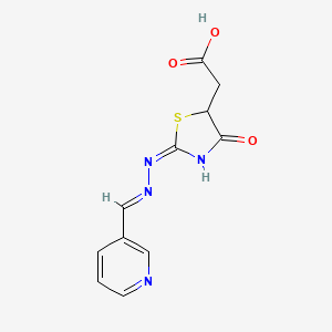 {(2E)-4-oxo-2-[(2E)-(pyridin-3-ylmethylidene)hydrazinylidene]-1,3-thiazolidin-5-yl}acetic acid - 