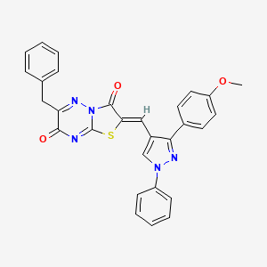 (2Z)-6-benzyl-2-{[3-(4-methoxyphenyl)-1-phenyl-1H-pyrazol-4-yl]methylene}-7H-[1,3]thiazolo[3,2-b][1,2,4]triazine-3,7(2H)-dione - 