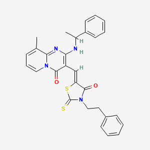 9-methyl-3-{(Z)-[4-oxo-3-(2-phenylethyl)-2-thioxo-1,3-thiazolidin-5-ylidene]methyl}-2-[(1-phenylethyl)amino]-4H-pyrido[1,2-a]pyrimidin-4-one - 
